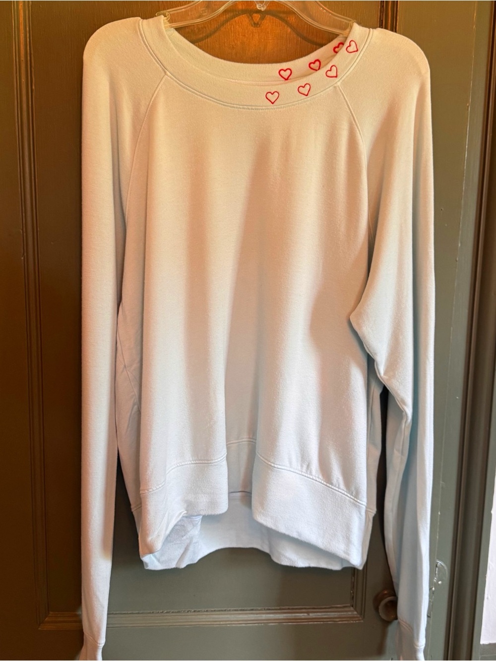 Anthropologie Sundry Light Blue Crew Neck Sweatshirt with Hearts Embroidered EUC